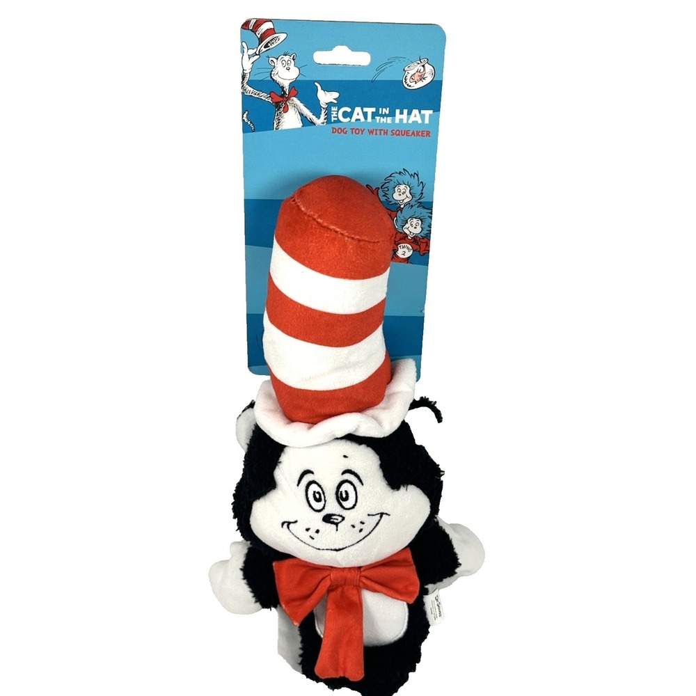 Dr Seuss Cat in the Hat Dog Toy Plush Squeaker New on Card